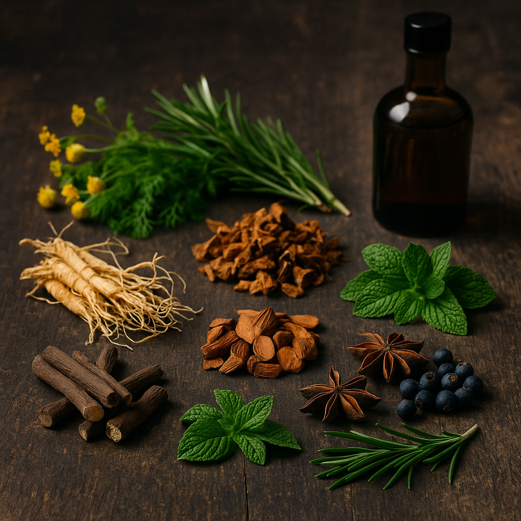 Erbe e botaniche naturali usate nella produzione di amari italiani